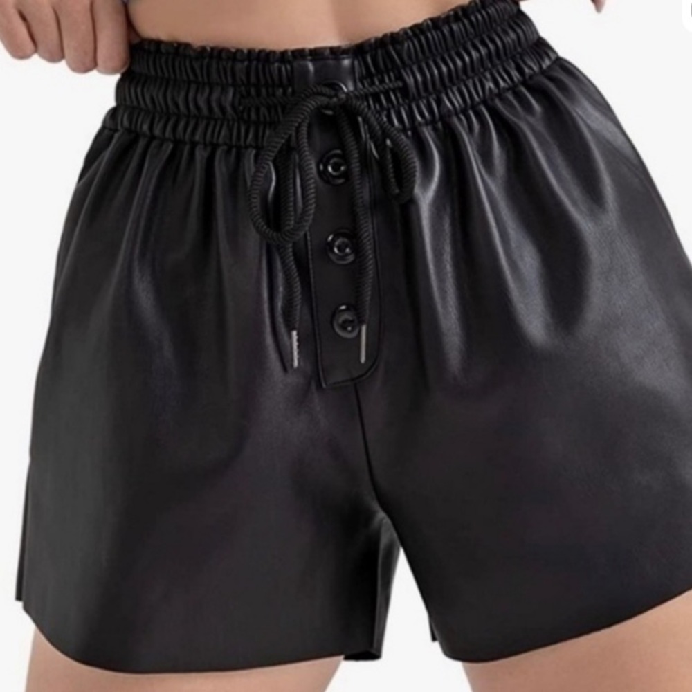 Black High-Waisted Women's Leather Shorts